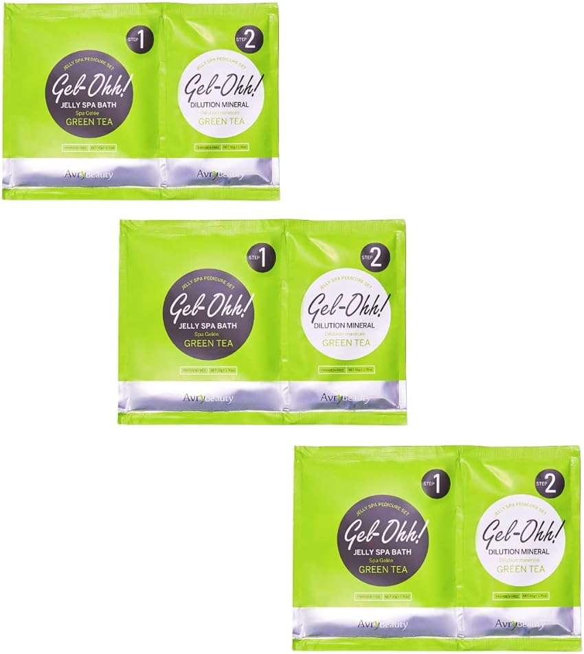 AVRYBEAUTY Gel-Ohh Jelly Spa Bath 3 pack, Green Tea Infused, Green Tea Scented, Pedicure, Salon Services, Jelly Pedicure, Pedi, Heat & Aroma Therapy - Image 1