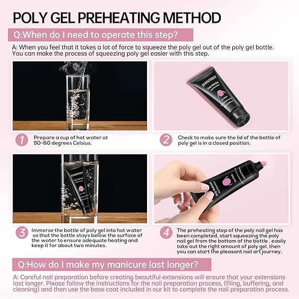 JEWHITENY Poly Extension Gel Nail Kit 14 PCS Poly Gel Kit with Slip Solution and Mini Lamp Nail Art Design Beginner - Image 8