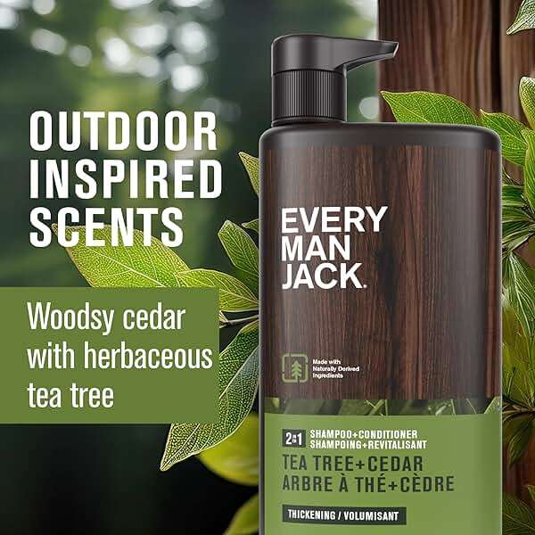 Every Man Jack Mens Shampoo and Conditioner 2 in 1 - Thickening Tea Tree - Moisturizing, Volumizing - Free of Parabens, Phthalates & Dyes - 24oz - 1 Bottle - Image 3