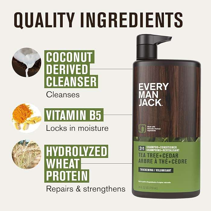 Every Man Jack Mens Shampoo and Conditioner 2 in 1 - Thickening Tea Tree - Moisturizing, Volumizing - Free of Parabens, Phthalates & Dyes - 24oz - 1 Bottle - Image 5