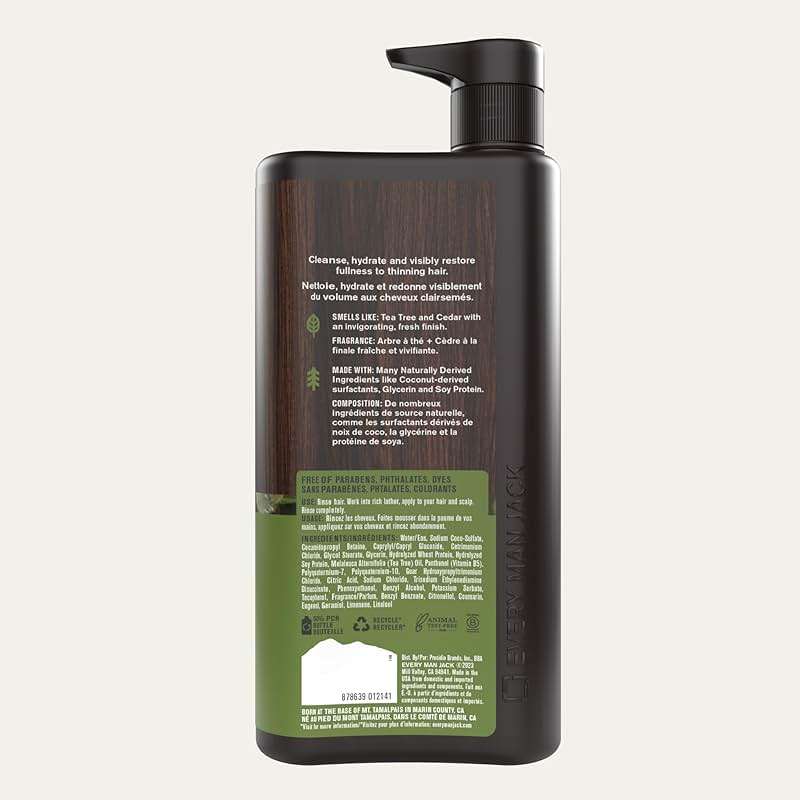 Every Man Jack Mens Shampoo and Conditioner 2 in 1 - Thickening Tea Tree - Moisturizing, Volumizing - Free of Parabens, Phthalates & Dyes - 24oz - 1 Bottle - Image 9