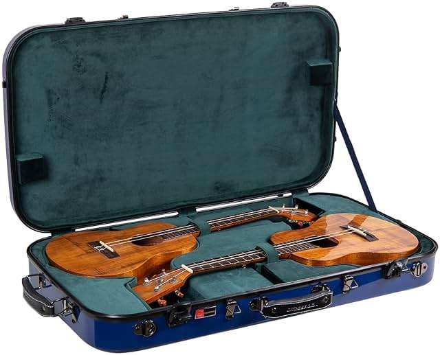 Crossrock Fiberglass Double Case with TSA Lock for Two Concert/Tenor Ukuleles-Navy Blue (CRF2020DTUNVBL) - Image 1