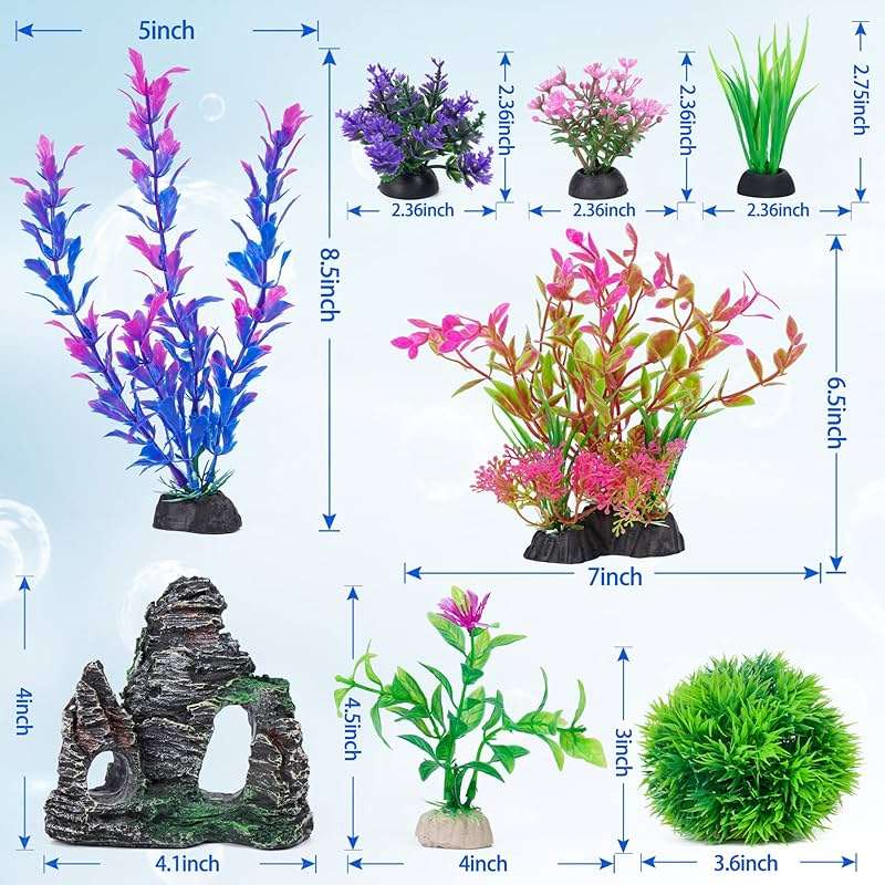 Ameliade Aquarium Artificial Plastic Plants Decorations and Rock Cave Decor Set Goldfish Betta Fish Tank Accessories Small Large Fish Bowl Ornaments - Image 3