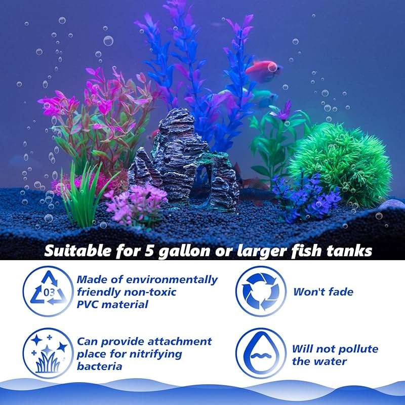 Ameliade Aquarium Artificial Plastic Plants Decorations and Rock Cave Decor Set Goldfish Betta Fish Tank Accessories Small Large Fish Bowl Ornaments - Image 5