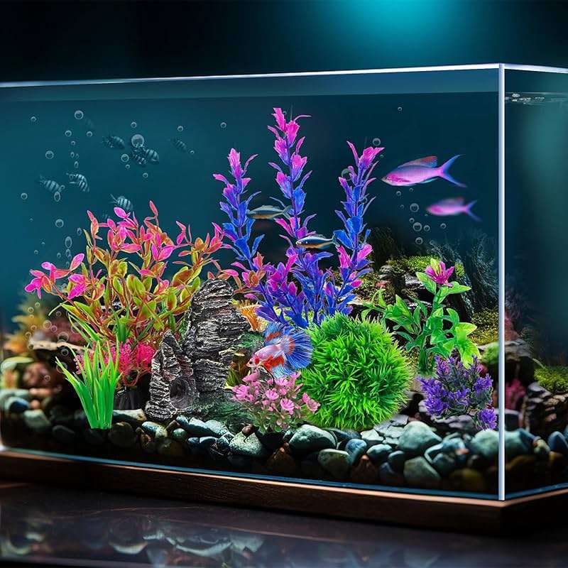 Ameliade Aquarium Artificial Plastic Plants Decorations and Rock Cave Decor Set Goldfish Betta Fish Tank Accessories Small Large Fish Bowl Ornaments - Image 8