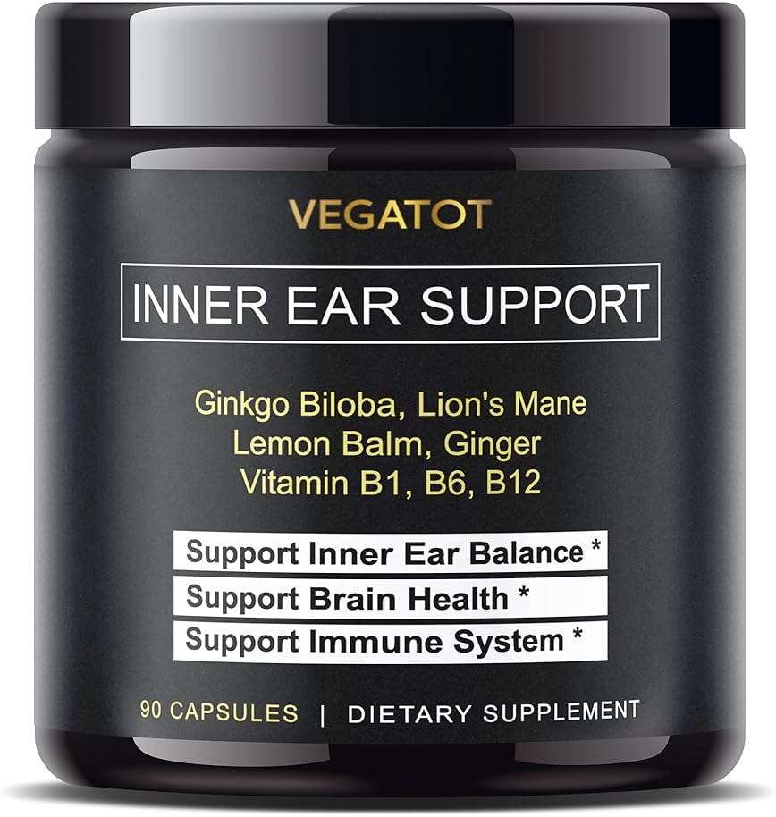 VEGATOT Inner Ear Supplement with Ginkgo Biloba Lion's Mane Lemon Balm Ginger VIT B1, B6, B12- for Dizziness Spinning Inner Ear Balance - Image 1