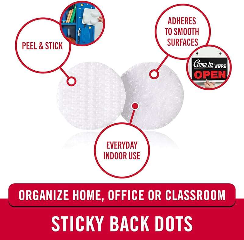 VELCRO Brand Dots with Adhesive | Sticky Back Round Hook and Loop Circles | 5/8in, 80 Pack | Arts and Crafts, School Projects, 95215W, White - Image 3