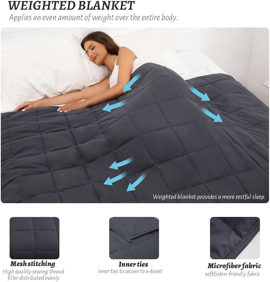PRETTY NIGHT Weighted Blanket 20lbs Queen Size Dark Grey 60"x80" Weighted Blankets for Adults Heavy Blanket are Comfortable and Cozy - Image 6