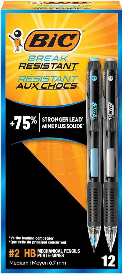 BIC Break Resistant Mechanical Pencils with Erasers, No. 2 Medium Point (0.7 mm), School Supplies for Students and Teachers, 12-Count Pack - Image 1