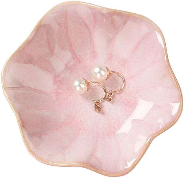 Binoster Ceramic Leaf Jewelry Dish, Pink Key Tray, Modern Jewelry Holder, Small Ring Dish, Trinket Tray, Nightstand Decor Room Decor - Image 1