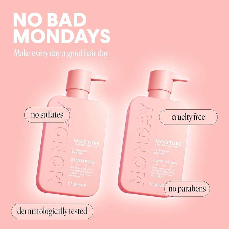 MONDAY HAIRCARE Moisture Shampoo + Conditioner Set for Dry, Coarse, Stressed, Frizzy Hair, Made with Coconut Oil, Rice Protein, Shea Butter and Vitamin E, All Natural, 12 fl oz (Pack of 2) - Image 6