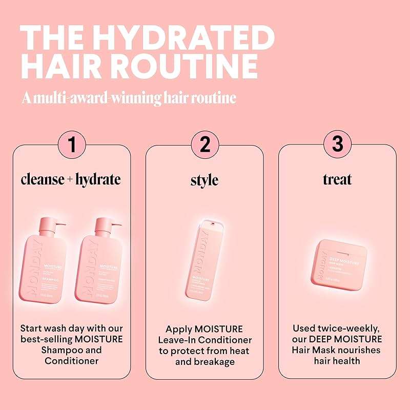 MONDAY HAIRCARE Moisture Shampoo + Conditioner Set for Dry, Coarse, Stressed, Frizzy Hair, Made with Coconut Oil, Rice Protein, Shea Butter and Vitamin E, All Natural, 12 fl oz (Pack of 2) - Image 8
