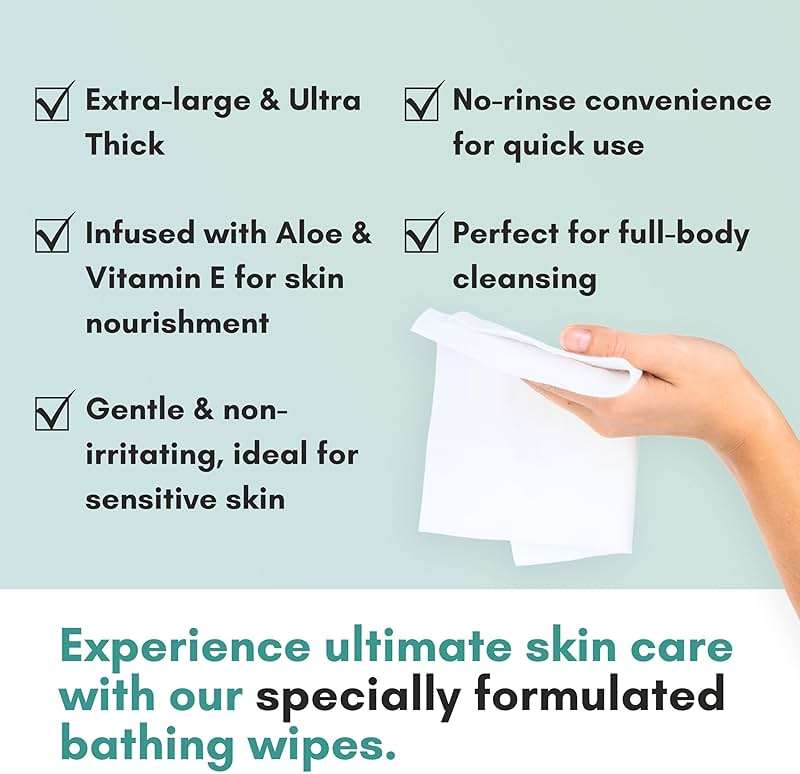Nurture XL Ultra Thick Body Wipes for Adults w/Aloe | 40 Extra Large Disposable Cloth Wet Cleansing No Rinse Bathing Washcloths, Waterless Shower | Bath Wipe for Women, Men & Elderly - Image 6