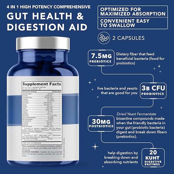 4-in-1 Gut Health Support – Prebiotics + Probiotics + Postbiotics + Digestive Enzymes for Women and Men – DE111 Spore Probiotic for Digestive Support & Bloating – Non-GMO – 60 Veggie Capsules - Image 4