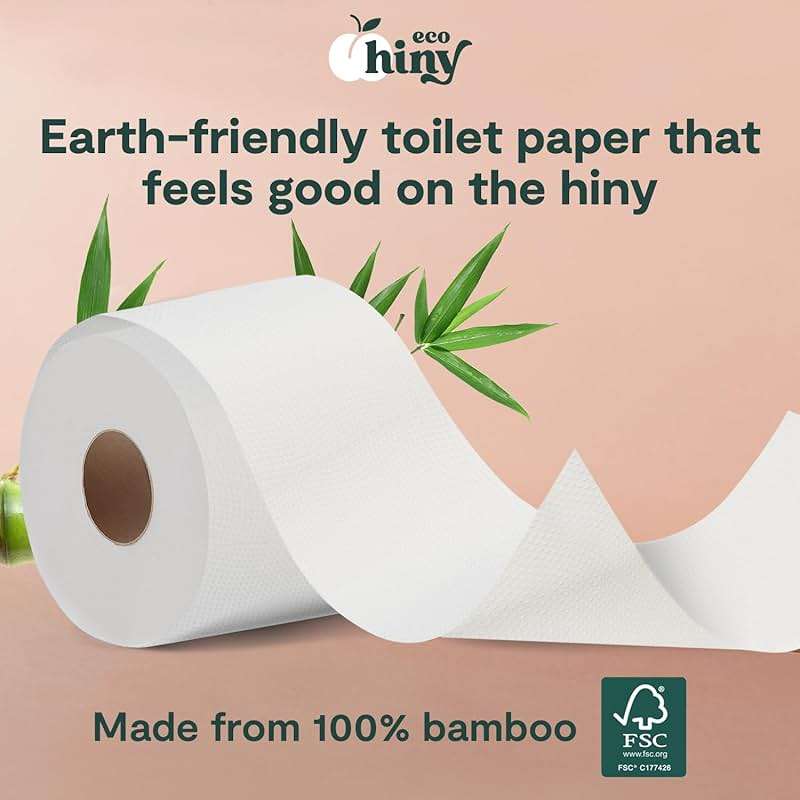 ecoHiny Premium & Soft Bamboo Toilet Paper | PFAS Free | 12 Mega Rolls, 3 ply & 350 Sheets | Non Toxic, FSC Certified, Septic Safe, BPA Free | Tree Free Toilet Tissue | Plastic Free Packaging - Image 3