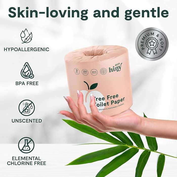 ecoHiny Premium & Soft Bamboo Toilet Paper | PFAS Free | 12 Mega Rolls, 3 ply & 350 Sheets | Non Toxic, FSC Certified, Septic Safe, BPA Free | Tree Free Toilet Tissue | Plastic Free Packaging - Image 6