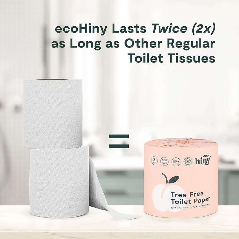 ecoHiny Premium & Soft Bamboo Toilet Paper | PFAS Free | 12 Mega Rolls, 3 ply & 350 Sheets | Non Toxic, FSC Certified, Septic Safe, BPA Free | Tree Free Toilet Tissue | Plastic Free Packaging - Image 7