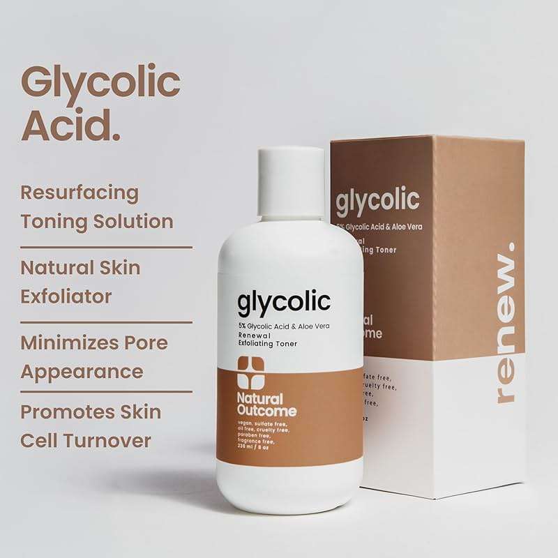 Natural Outcome Glycolic Acid Toner 5% for Face | Gentle Exfoliating Toner - with Aloe Vera & Quinoa Extract | Advance Anti-Aging Toning Solution Rejuvenates Skin & Minimizes Pore Appearance | 8 oz - Image 2