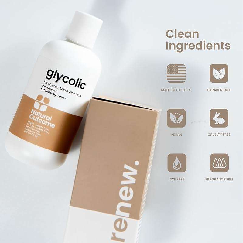 Natural Outcome Glycolic Acid Toner 5% for Face | Gentle Exfoliating Toner - with Aloe Vera & Quinoa Extract | Advance Anti-Aging Toning Solution Rejuvenates Skin & Minimizes Pore Appearance | 8 oz - Image 5