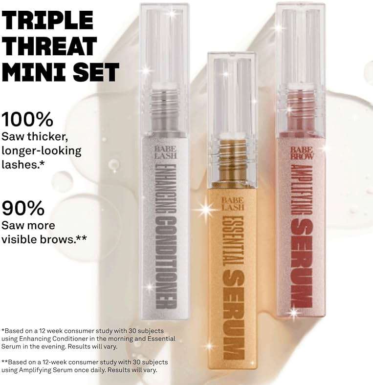 Babe Original Triple Threat Mini Set, Includes Babe Lash Essential Serum & Enhancing Conditioner + Babe Brow Amplifying Serum, 1 mL, 3 Pack - Image 5