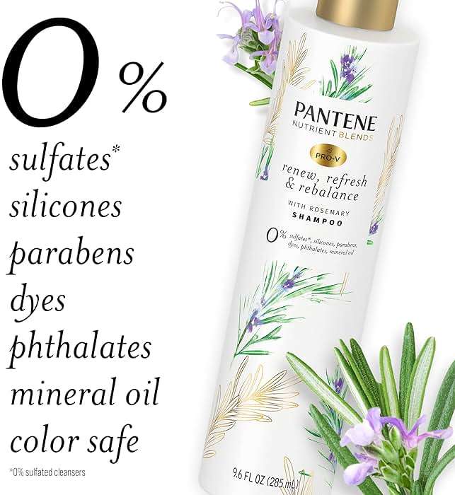 Pantene Sulfate Free Shampoo, Detangling Shampoo with Rosemary, Color Safe, 9.6 oz - Image 8