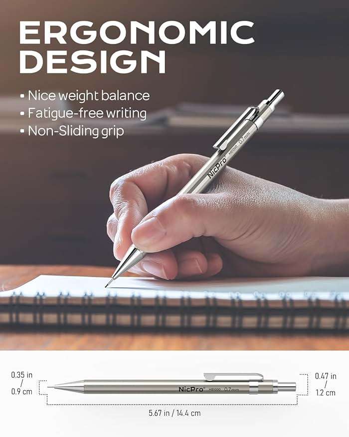 Nicpro 4 Pack Mechanical Pencil 0.7mm with Case, MB1000 Metal Mechanical Pencil Set with 6 Tube HB #2 Lead Refill 0.7 mm, 3PCS 4B Eraser, 9 Cap Eraser for Artist Drafting Writing, Sketching, Drawing - Image 2