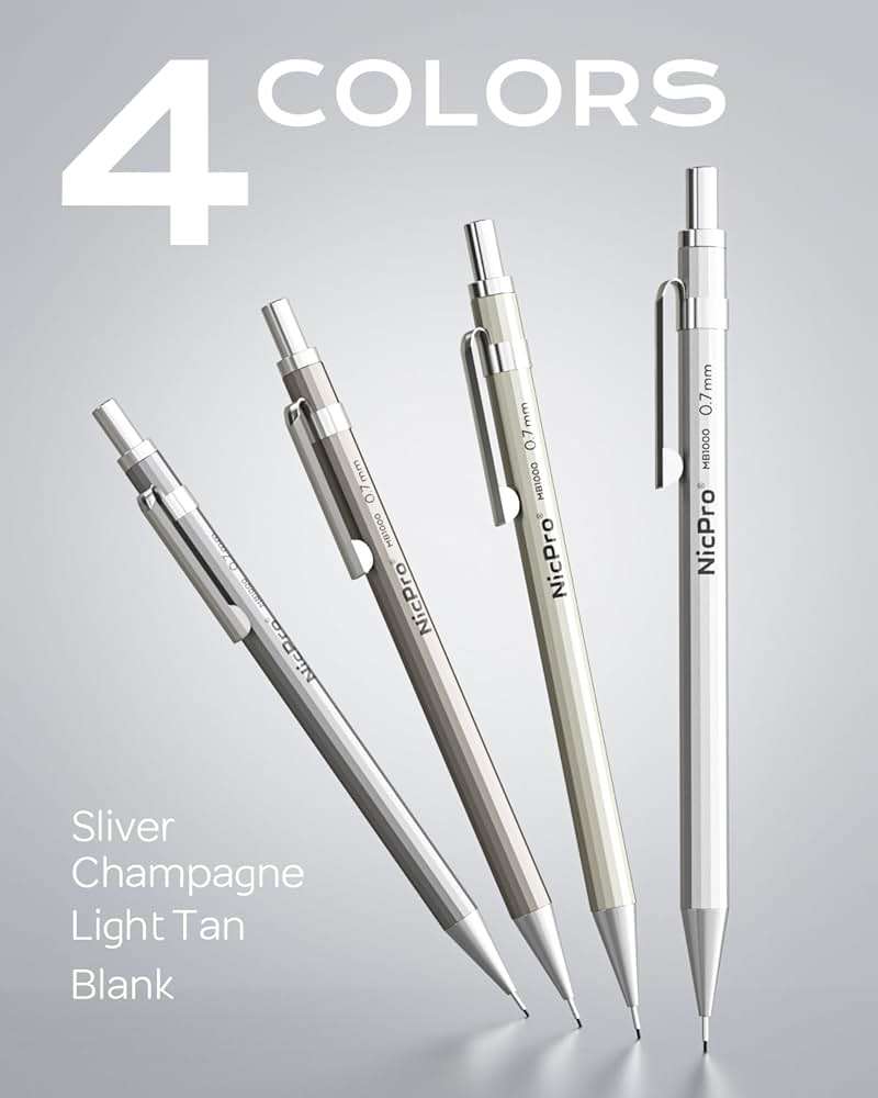 Nicpro 4 Pack Mechanical Pencil 0.7mm with Case, MB1000 Metal Mechanical Pencil Set with 6 Tube HB #2 Lead Refill 0.7 mm, 3PCS 4B Eraser, 9 Cap Eraser for Artist Drafting Writing, Sketching, Drawing - Image 7