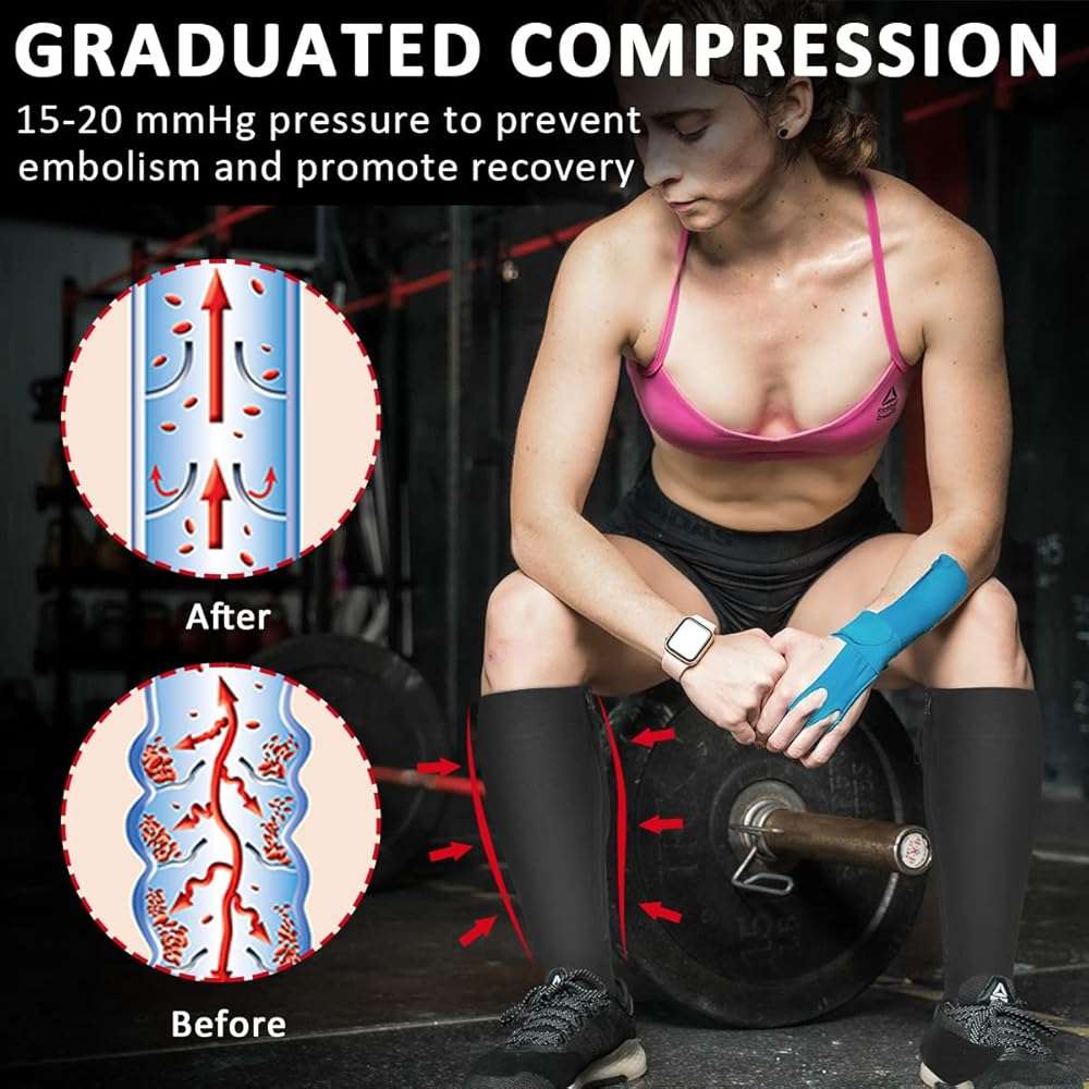 Ailaka Zipper Compression Socks Medical, 15-20 mmHg Knee High Compression Socks for Men Women, Close Toe Support Socks for Varicose Veins, Edema, Recovery, Pregnant, Nurse(Black, XX-Large) - Image 2