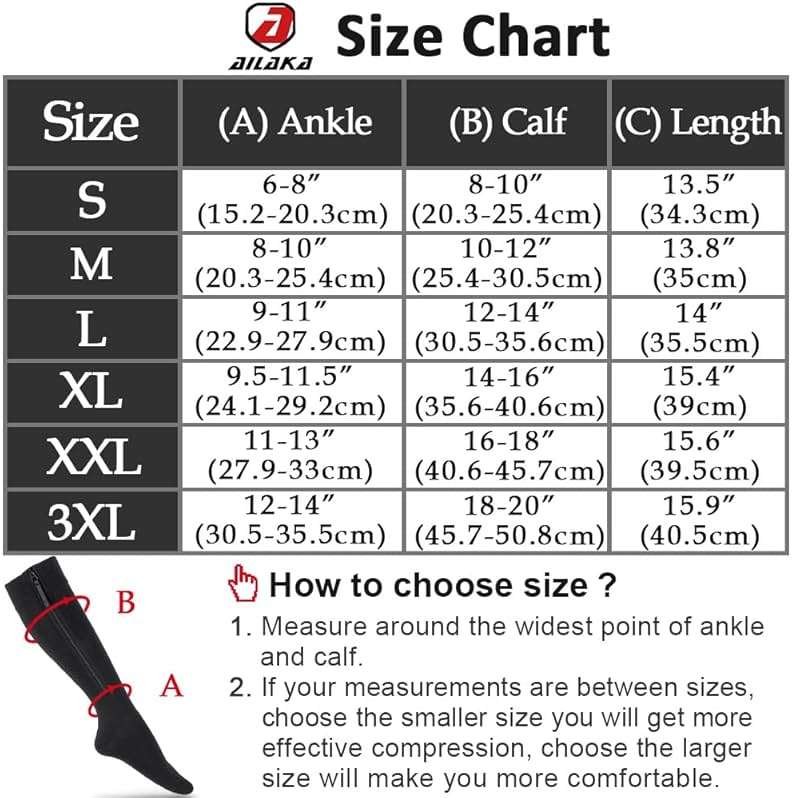 Ailaka Zipper Compression Socks Medical, 15-20 mmHg Knee High Compression Socks for Men Women, Close Toe Support Socks for Varicose Veins, Edema, Recovery, Pregnant, Nurse(Black, XX-Large) - Image 5