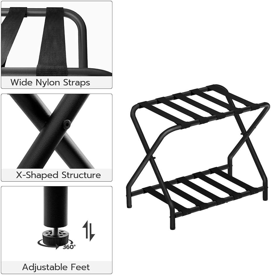 HOOBRO Luggage Rack, Folding Suitcase Stand with Fabric Storage Shelf for Guest Room, Bedroom, Hotel, Holds up to 100 lb, 27 x 15.3 x 22 Inches, Space Saving, Black BK04XL01 - Image 7