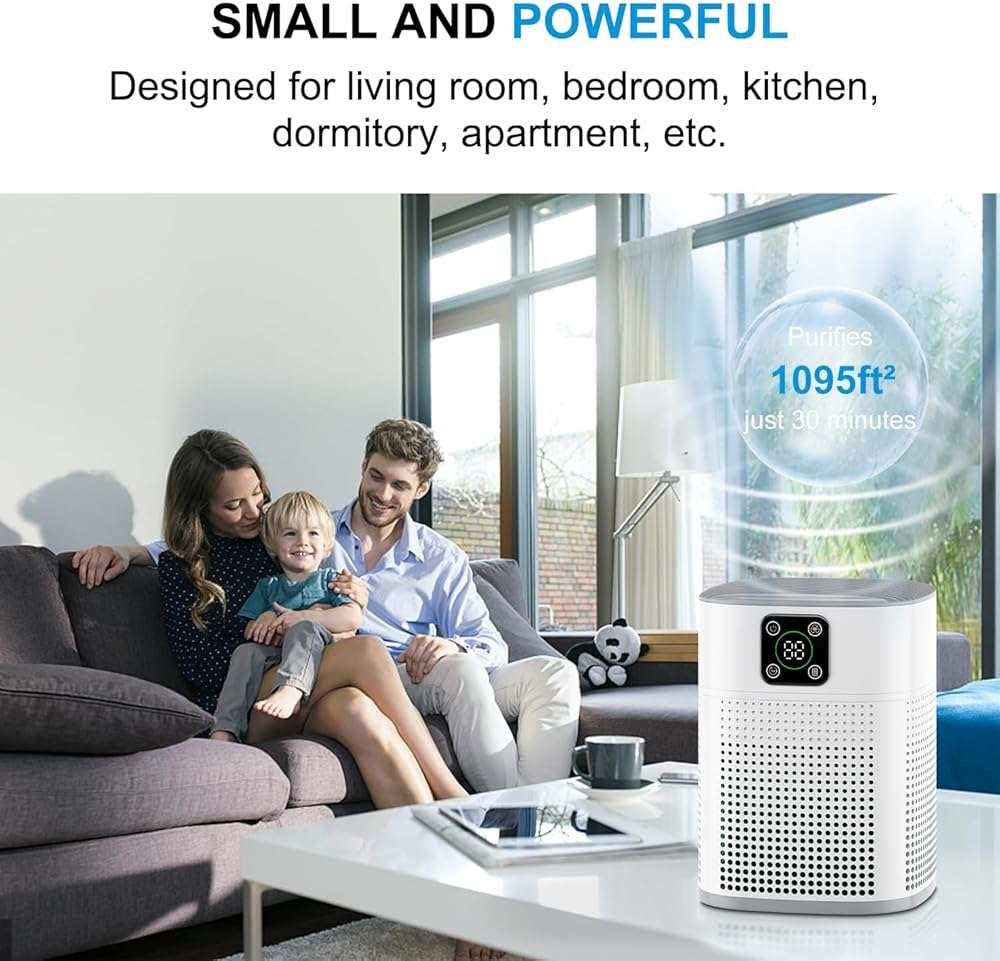 Air Purifiers for Bedroom, Honeyuan H13 HEPA Air Purifier for Home Large Room 1095 sqft, Air purifiers with 360°Air Intake, 3 Fan Speeds, 3-Stage Filtration, White - Image 4