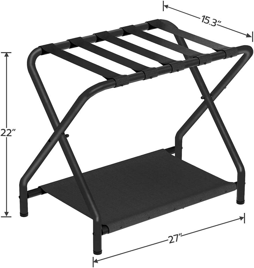 HOOBRO Luggage Rack, Pack of 2, Folding Suitcase Stand with Fabric Storage Shelf for Guest Room, Bedroom, Hotel, Holds up to 100 lb, 27 x 15.3 x 22 Inches, Space Saving, Black BK04XLP201 - Image 3
