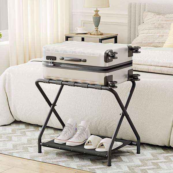 HOOBRO Luggage Rack, Pack of 2, Folding Suitcase Stand with Fabric Storage Shelf for Guest Room, Bedroom, Hotel, Holds up to 100 lb, 27 x 15.3 x 22 Inches, Space Saving, Black BK04XLP201 - Image 6