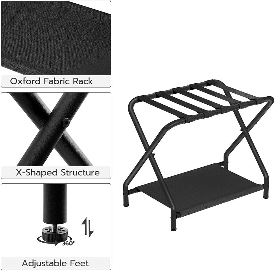 HOOBRO Luggage Rack, Pack of 2, Folding Suitcase Stand with Fabric Storage Shelf for Guest Room, Bedroom, Hotel, Holds up to 100 lb, 27 x 15.3 x 22 Inches, Space Saving, Black BK04XLP201 - Image 7