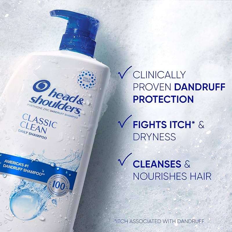 Head & Shoulders Anti-Dandruff Shampoo with 1% Pyrithione Zinc, Classic Clean, Fresh Scent, Daily Use, Moisturizing, Flake Control, Color-Safe, Safe for All Hair Types - Dry, Itchy Scalp, 28.2 Fl Oz - Image 2