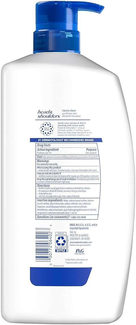Head & Shoulders Anti-Dandruff Shampoo with 1% Pyrithione Zinc, Classic Clean, Fresh Scent, Daily Use, Moisturizing, Flake Control, Color-Safe, Safe for All Hair Types - Dry, Itchy Scalp, 28.2 Fl Oz - Image 10