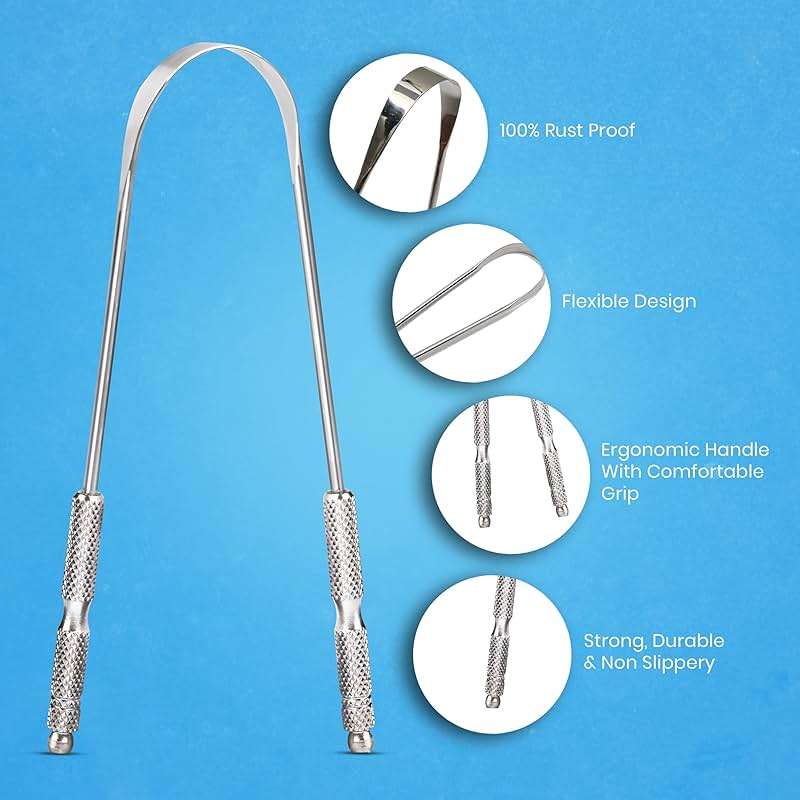 Tongue Scraper for Adults by HOKIN (2Pcs Oral Care Pack) Stainless Steel Tongue Cleaners Reduce Bad Breath 100% Metal Tough Scrapers Men and Women Hygiene Product - Image 6