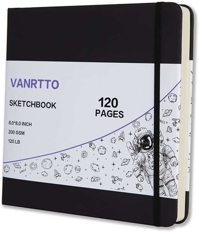 Vanrtto Hardcover Square Sketch Book, Mixed Media Sketchbook 8x8 Inch | Hardcover Square Sketchbook 120lb/200GSM Sketchbook Drawing Paper for Watercolor Mixed Media, 60 Sheets/120 Pages Sketch Pad - Image 1