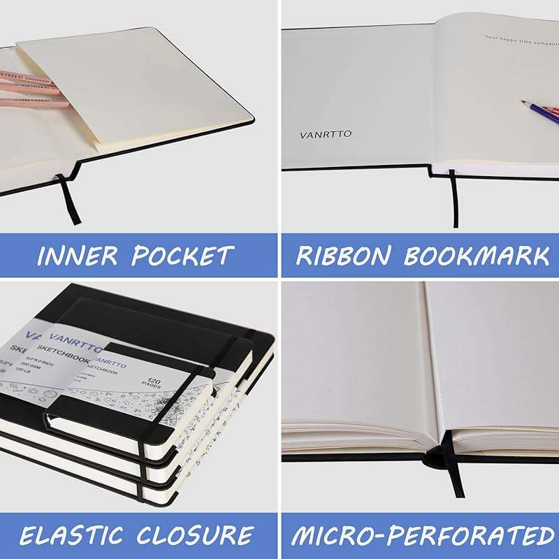Vanrtto Hardcover Square Sketch Book, Mixed Media Sketchbook 8x8 Inch | Hardcover Square Sketchbook 120lb/200GSM Sketchbook Drawing Paper for Watercolor Mixed Media, 60 Sheets/120 Pages Sketch Pad - Image 4