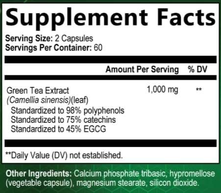Built by Nature Green Tea Extract 1000mg – High Potency Supplement with 98% Polyphenols, 75% Catechins & 45% EGCG – Natural Energy Support – Non-GMO – 120 Capsules - Image 2