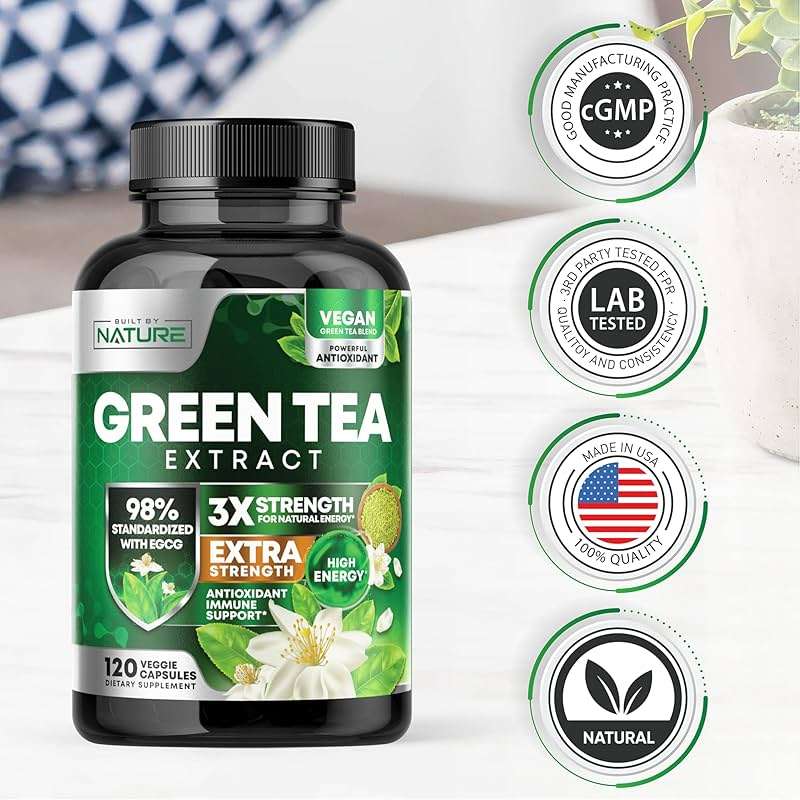 Built by Nature Green Tea Extract 1000mg – High Potency Supplement with 98% Polyphenols, 75% Catechins & 45% EGCG – Natural Energy Support – Non-GMO – 120 Capsules - Image 6