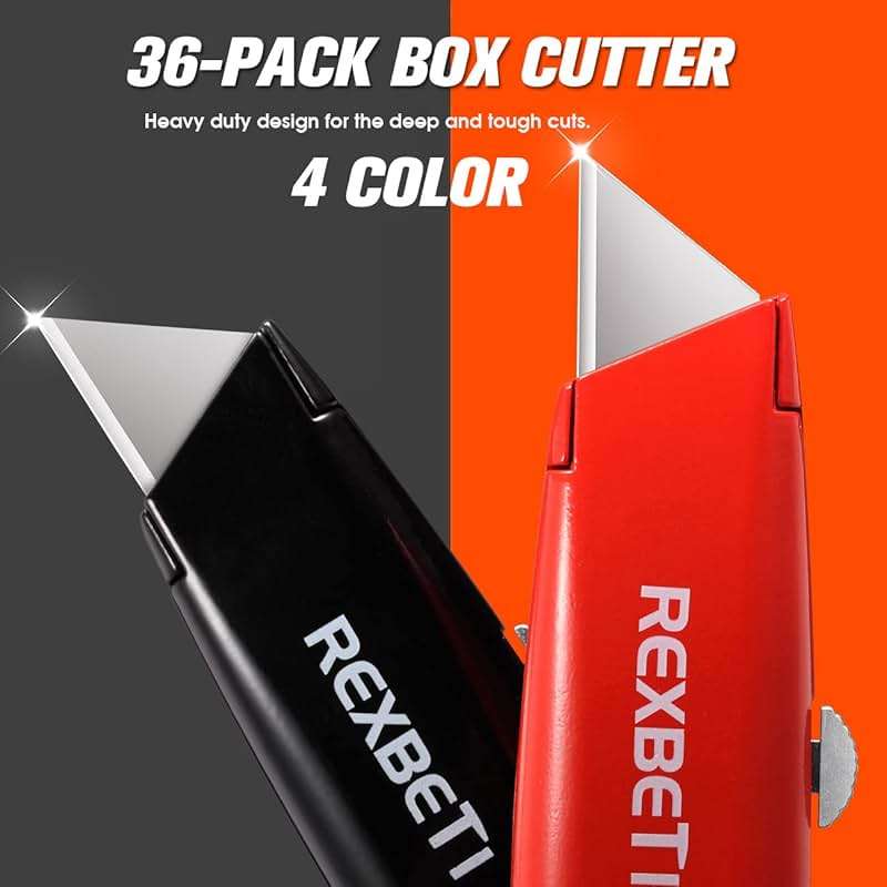 REXBETI 36 Pack Utility Knife Retractable Box Cutter, 4 Color Heavy Duty Aluminum Shell Knife Sets with Extra 30pc SK2 Blades for Cartons, Cardboard and Boxes - Image 2