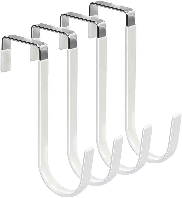 FYY Over the Door Hooks, 4 Pack Hangers Hooks with Rubber Prevent Scratches Heavy Duty Organizer for Living Room, Bathroom, Bedroom, Kitchen Hanging Clothes, Towels, Hats, Coats, Bags White - Image 1