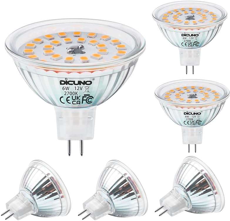 DiCUNO MR16 LED Bulbs 6W, 750LM 70W Halogen Equivalent, GU5.3 Bi-Pin Base Light Bulb 2700K Warm White, 12V Non-Dimmable 120 Degree Beam Angle, Replacement for Spotlight, Tracking Lighting, 6 Packs - Image 1