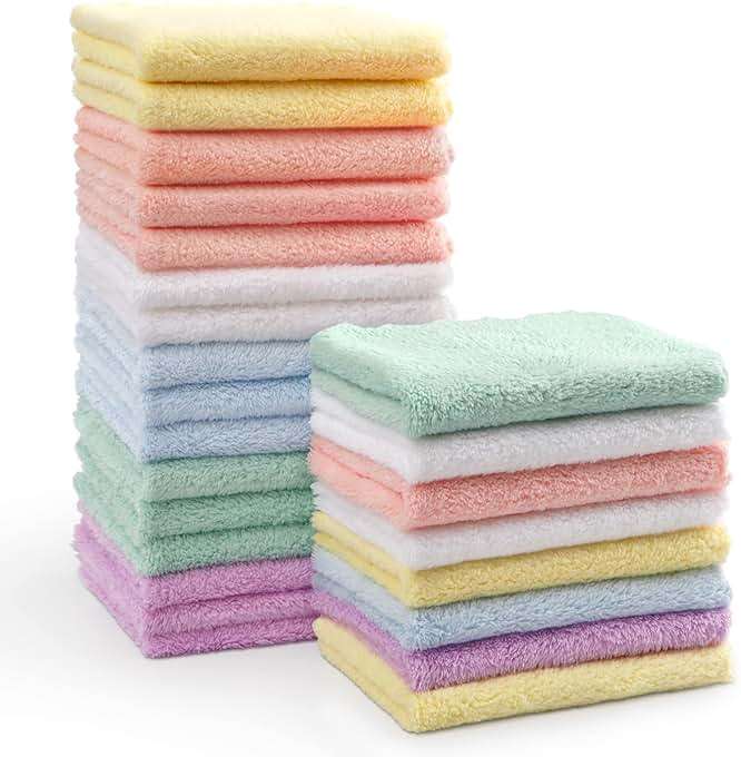 HOMEXCEL Baby Washcloths 24 Pack-Microfiber Coral Fleece Baby Bath Face Towel 7 x 9 Inch Extra Absorbent and Soft Burp Cloth and Wash Cloths for Newborn-Infants and Toddlers-Gentle On Sensitive Skin - Image 1