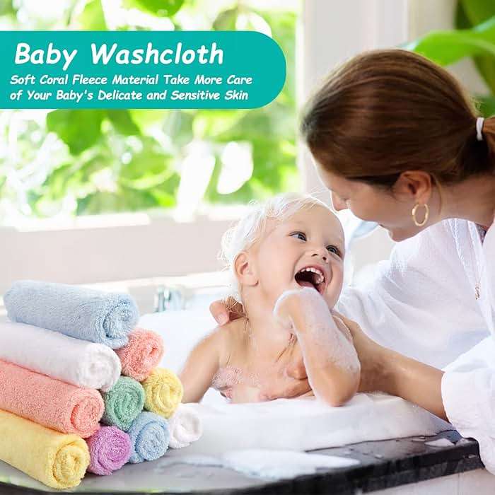 HOMEXCEL Baby Washcloths 24 Pack-Microfiber Coral Fleece Baby Bath Face Towel 7 x 9 Inch Extra Absorbent and Soft Burp Cloth and Wash Cloths for Newborn-Infants and Toddlers-Gentle On Sensitive Skin - Image 2