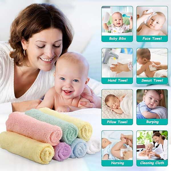 HOMEXCEL Baby Washcloths 24 Pack-Microfiber Coral Fleece Baby Bath Face Towel 7 x 9 Inch Extra Absorbent and Soft Burp Cloth and Wash Cloths for Newborn-Infants and Toddlers-Gentle On Sensitive Skin - Image 3