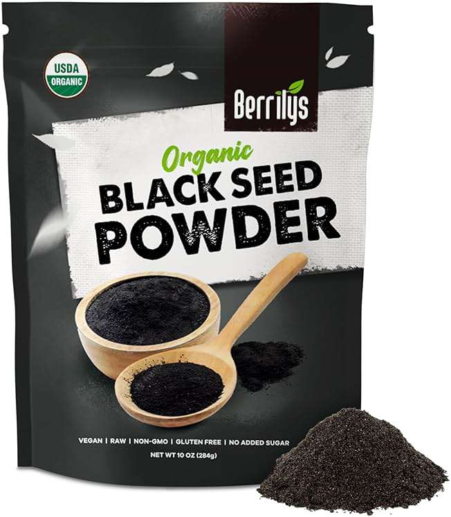 Berrilys Organic Black Seed Powder - Nigella Sativa, Ground Kalonji, Black Cumin for Baking, Bread Making, Cooking, Smoothies, Curries, Soups, Salads, & Stews - Nutritious- Resealable - 10 Oz - Image 1