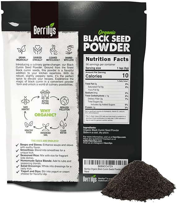 Berrilys Organic Black Seed Powder - Nigella Sativa, Ground Kalonji, Black Cumin for Baking, Bread Making, Cooking, Smoothies, Curries, Soups, Salads, & Stews - Nutritious- Resealable - 10 Oz - Image 2
