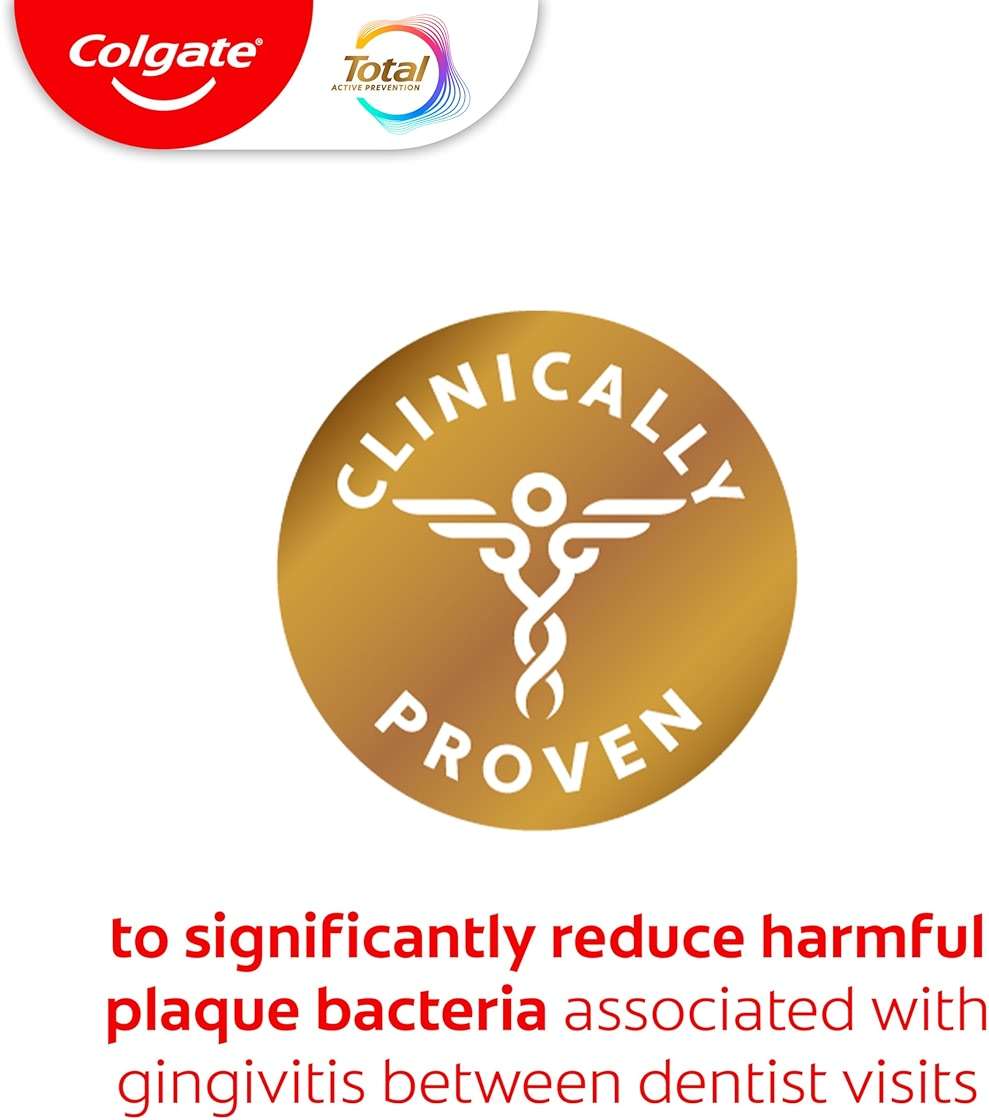 Colgate Total Active Prevention Whitening Gel Toothpaste, Whitening Fluoride Toothpaste, Clinically Proven Fluoride Formula Helps Fight Plaque Bacteria, Mint, 5.1 oz - Image 8